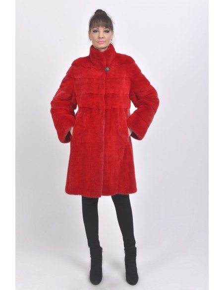 Red mink coat front side