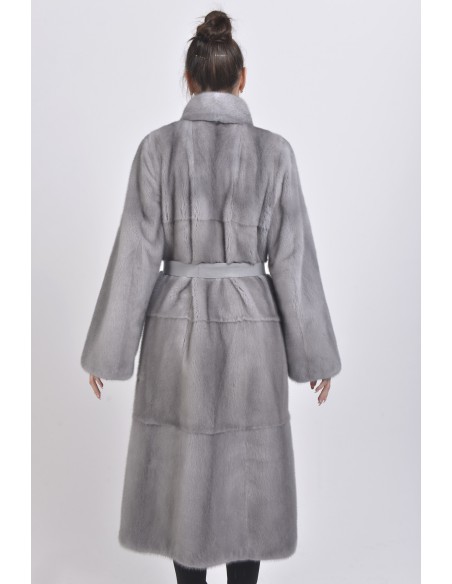 Blue-grey mink coat with leather belt back side