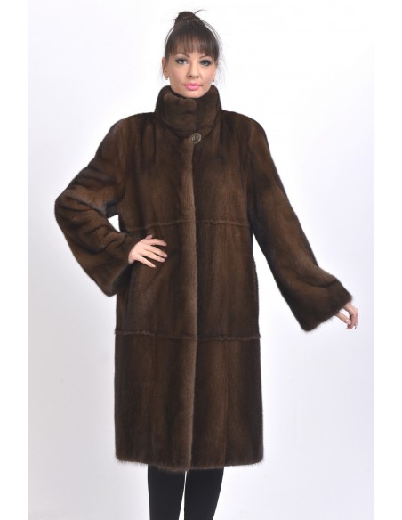 Long brown mink coat front side