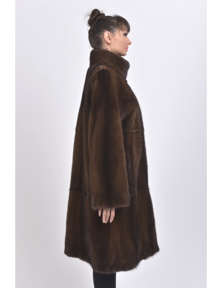 Long brown mink coat back side