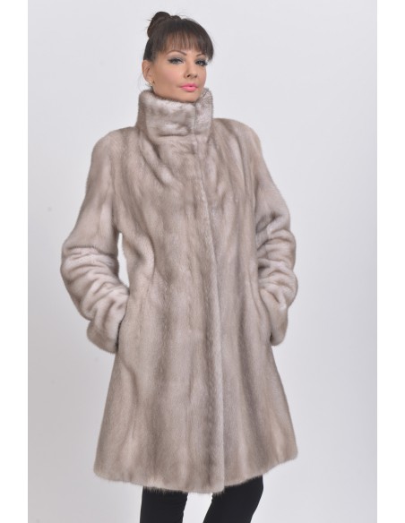 Ice grey mink coat front side