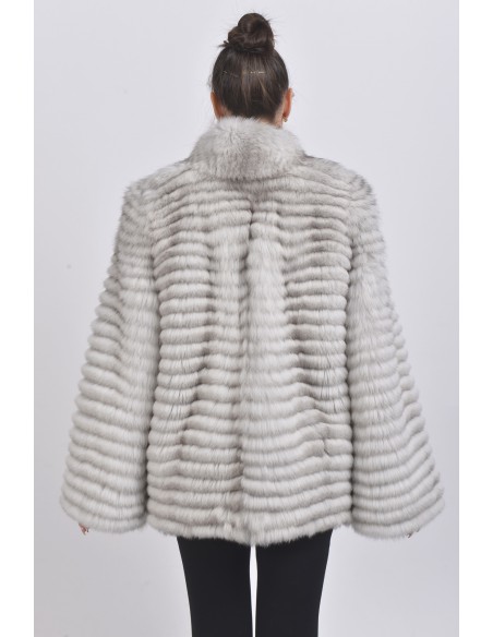 Short off white fox fur coat back side