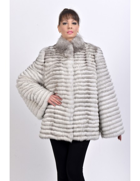 Short off white fox fur coat front side