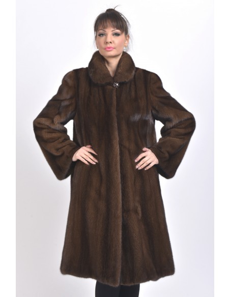 Long brown mink coat front side