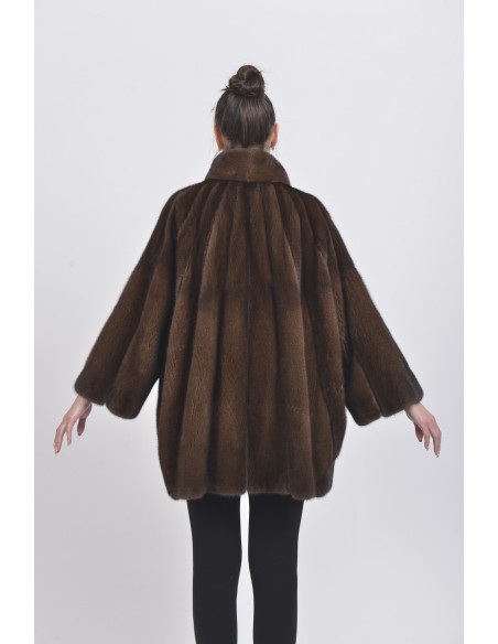 Oversized short  brown mink coat back side