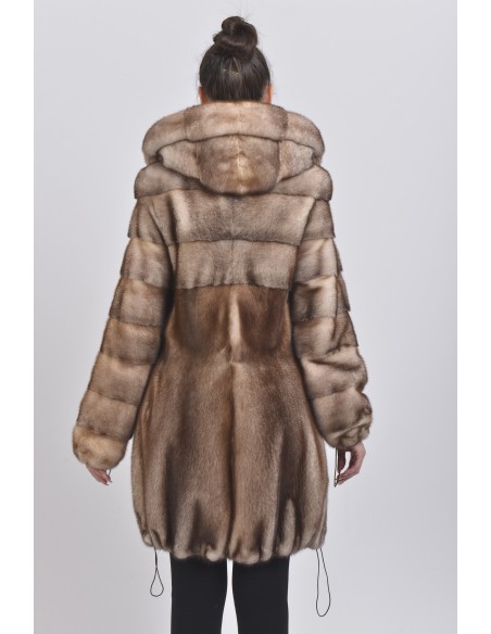 Gold white mink coat with hood back side