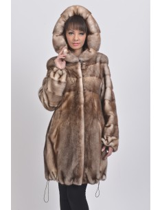 Gold white mink coat with hood front side