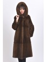 Long brown mink coat with hood front side