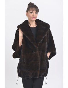 Short mahogany mink coat with 3/4 sleeves front side