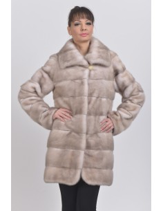 Short ice grey mink coat front side