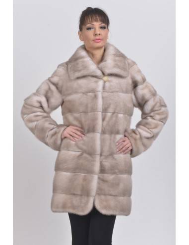 Short ice grey mink coat front side