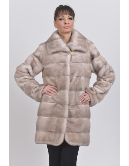 Short ice grey mink coat front side