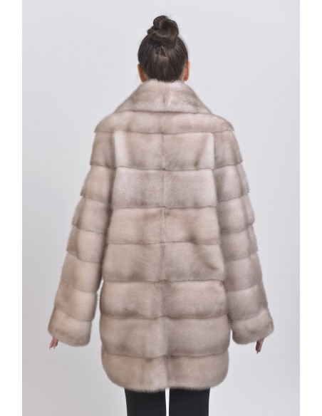 Short ice grey mink coat back side