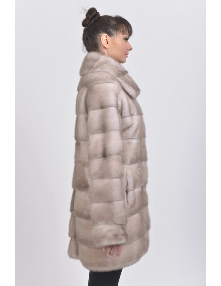 Short ice grey mink coat right side