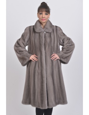 Long silver blue mink coat front side
