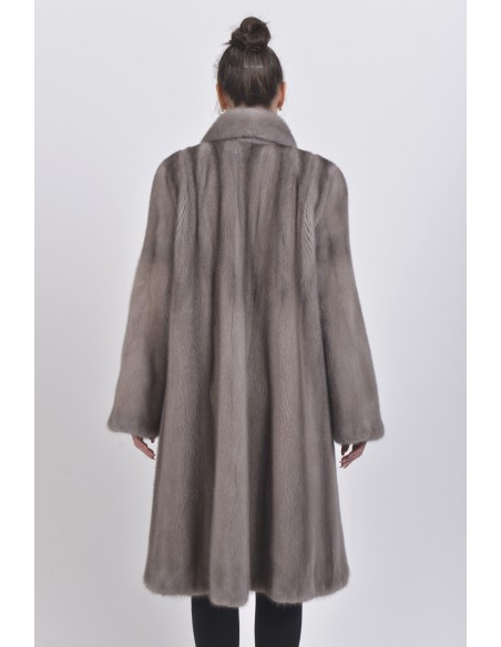 Long silver blue mink coat back side