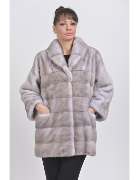 Short grey mink coat front side