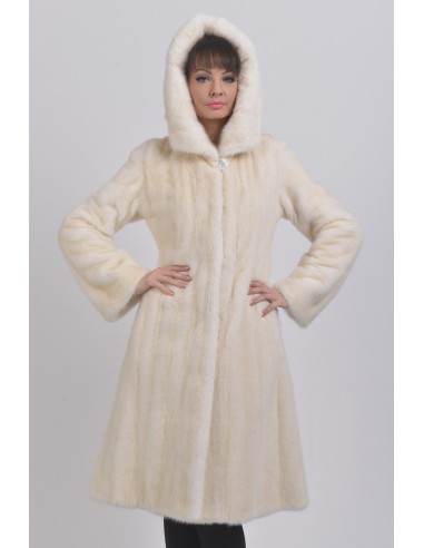 Pearl white mink coat with hood front side
