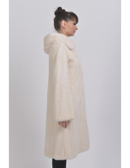 Pearl white mink coat with hood right side
