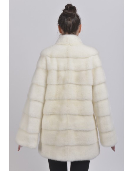 Short white mink coat back side