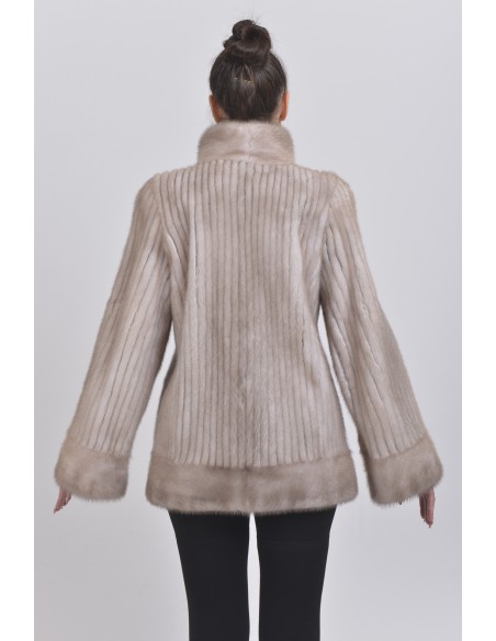 Short ice grey mink coat back side