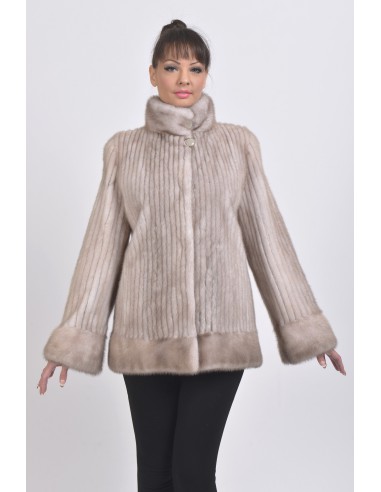 Short ice grey mink coat front side