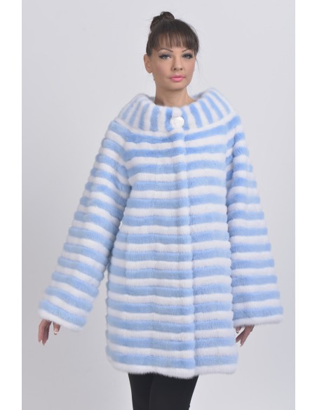 Short light blue and white mink coat front side