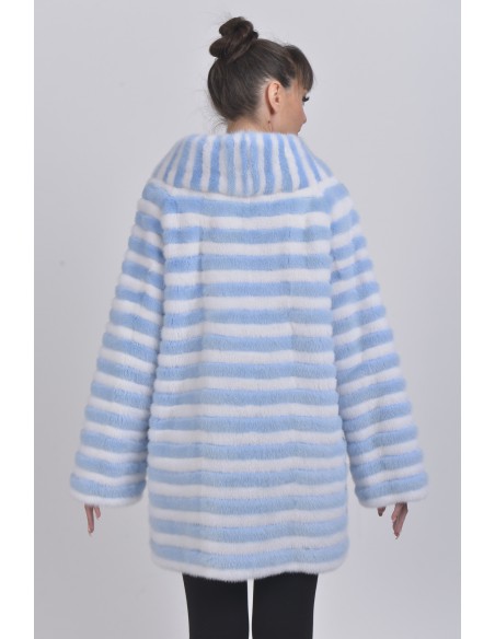 Short light blue and white mink coat back side