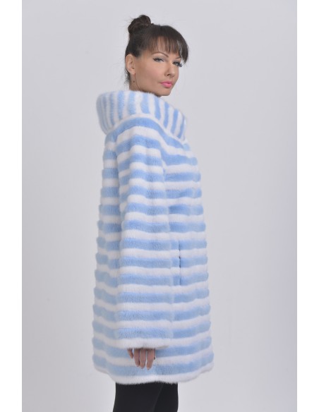 Short light blue and white mink coat right side