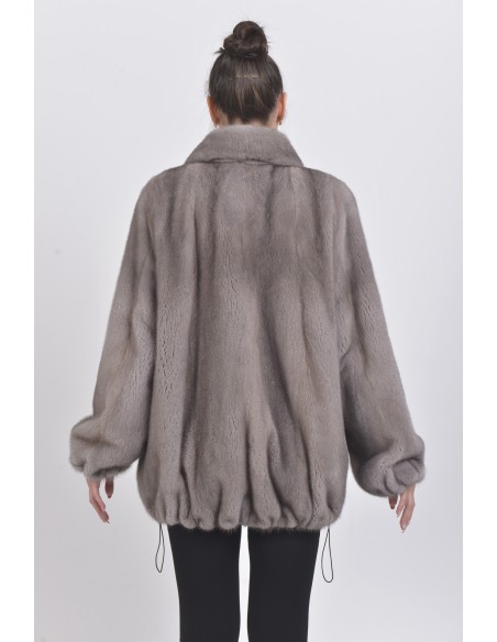 Short silver blue mink coat back side