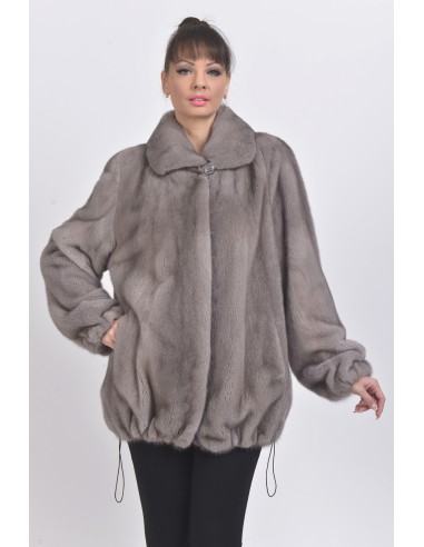 Short silver blue mink coat front side