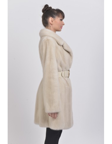 Pearl white mink coat with leather belt right side