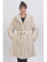 Pearl white mink coat with leather belt front side