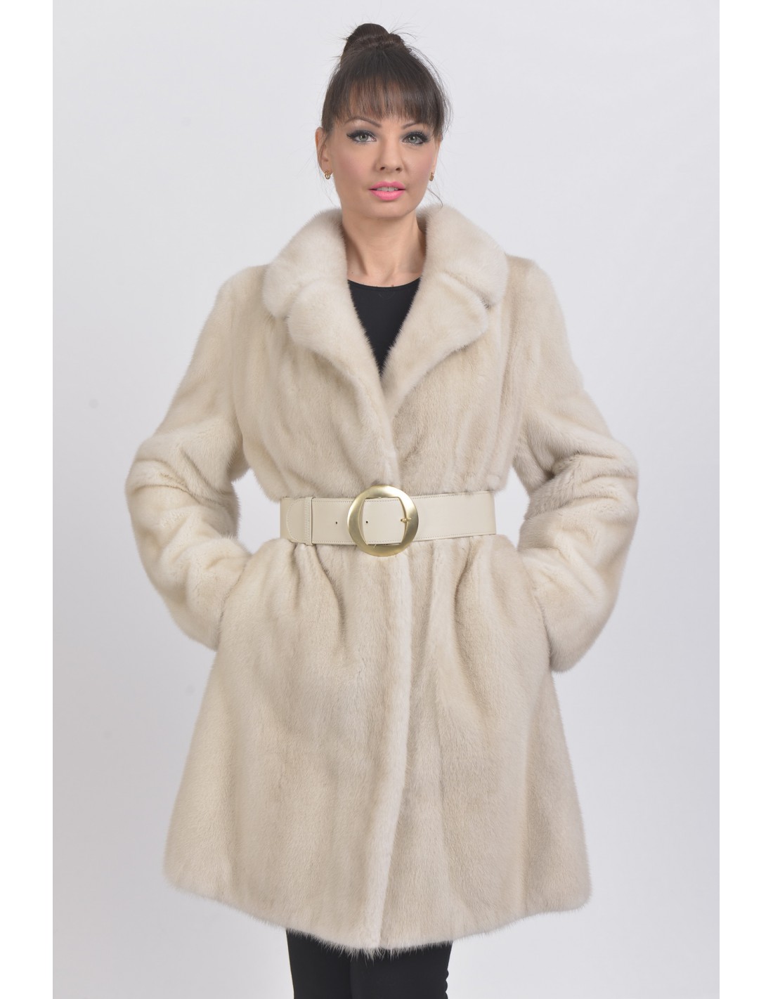 Leather Strip White Mink Coat - Women - Ready-to-Wear