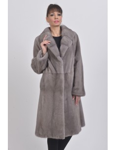 Silver blue mink coat with lapel fur collar front side