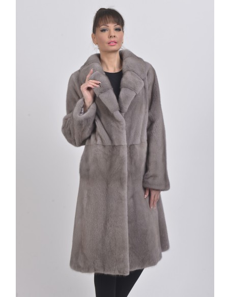 Silver blue mink coat with lapel fur collar front side