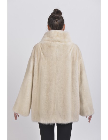 Short pearl white mink coat back side