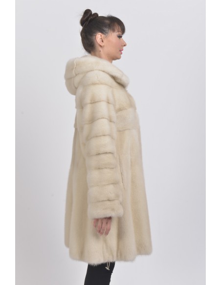 Pearl white mink coat with hood right side