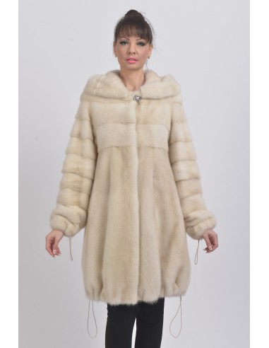 Pearl white mink coat with hood front side