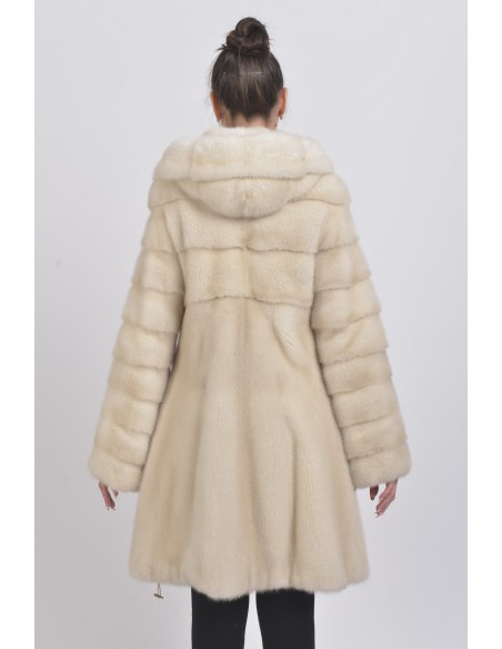 Pearl white mink coat with hood back side