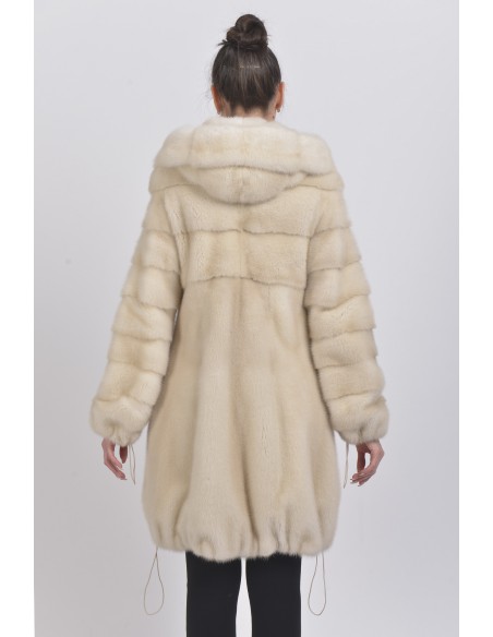 Pearl white mink coat with hood back side