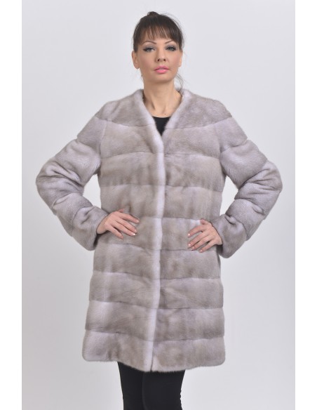 Short ice grey mink coat front side