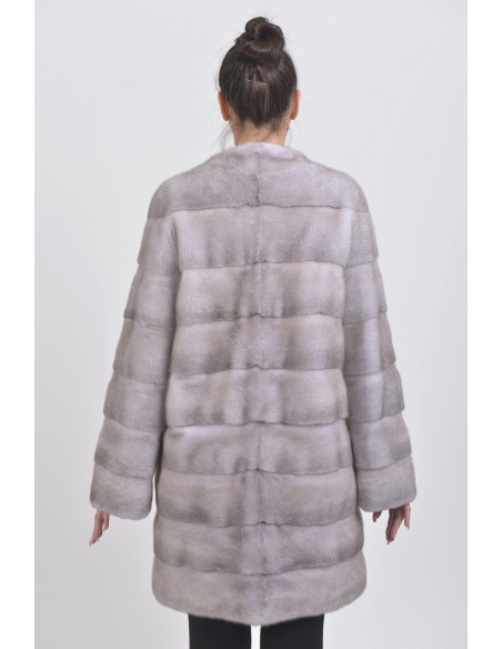 Short ice grey mink coat back side