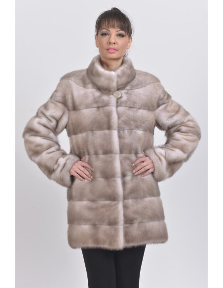 Ice grey mink coat front side