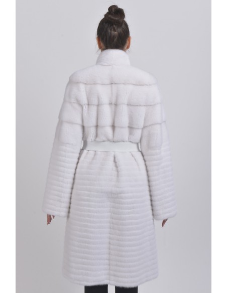 White mink coat with black and white belt back side