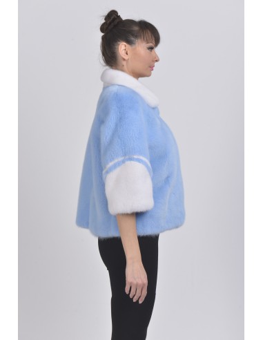 Light blue and white mink jacket with 3/4 sleeves right side