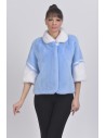 Light blue and white mink jacket with 3/4 sleeves front side