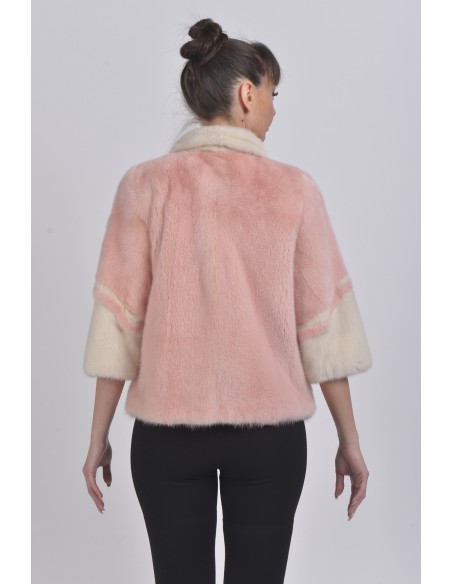 Off white and pink mink jacket with 3/4 sleeves back side