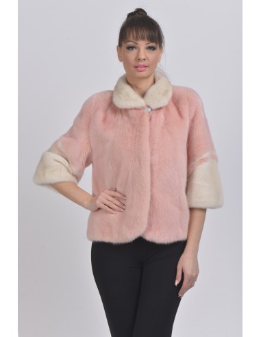 Off white and pink mink jacket with 3/4 sleeves front side