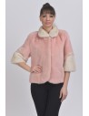 Off white and pink mink jacket with 3/4 sleeves front side